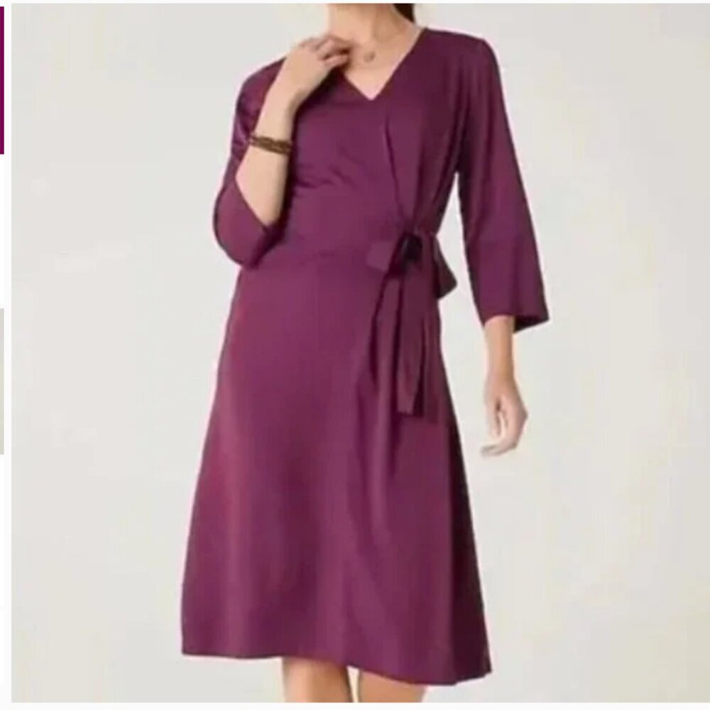NWT J. Jill Pure Jill Women's XL Purple Wildberry Faux Wrap A-Line Midi Dress - Picture 2 of 16